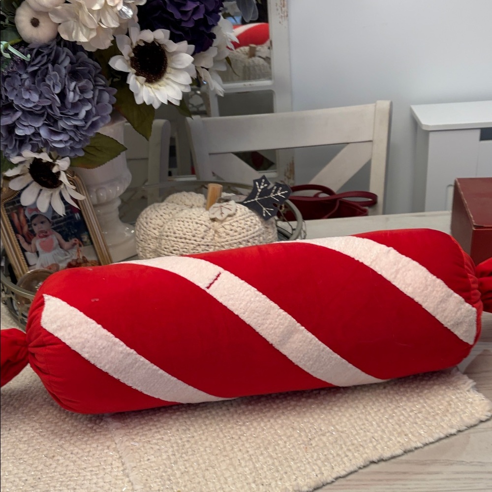 cupcakes & cashmere Red and White Candy Cane Pillow